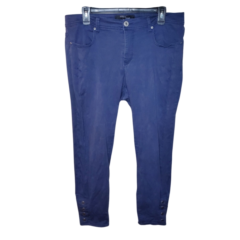 Stitch Star Five Pocket Skinny Ankle Pant w/ Snaps Navy Women's Size 12